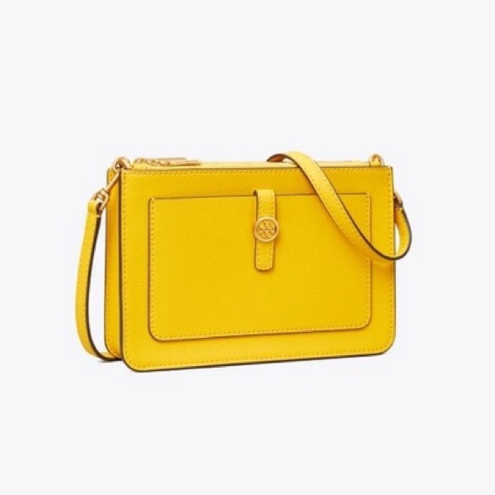 Tory Burch Walker Double Zip Crossbody in Goldfinch